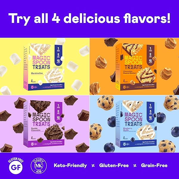 MAGIC SPOON TREATS – 8 GLUTEN FREE PROTEIN BARS, CHOCOLATE PEANUT BUTTER – HIGH PROTEIN GLUTEN FREE SNACK – SUGAR & GRAIN FREE PROTEIN CEREAL BAR – LOW CARB & KETO FRIENDLY – HEALTHY SNACKS