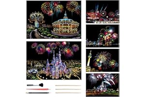 Georgie Porgy Scratch Paper Art A3 Set DIY Arts and Crafts Kits for Kids Adults, Magic Rainbow Scratch Postcard for Christmas Birthday Gift with Scratching Tools Kit (Amusement Park+ Dream Castle)