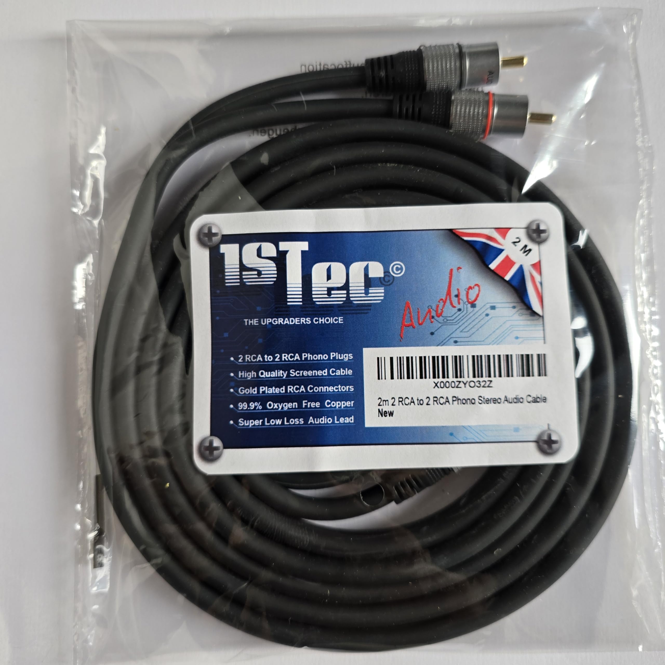 1STec 2m Stereo 2 RCA Phono Plug to 2 RCA Male Connectors Cable Connects Audio Output on Devices to a HiFi Amplifier Auxiliary/AUX Input on an Amp (2 Metre 2-2 phono)
