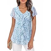 Timeson Women's Short Sleeve Tops Dressy Casual Ruffle V Neck Blouses Ladies Summer Shirts