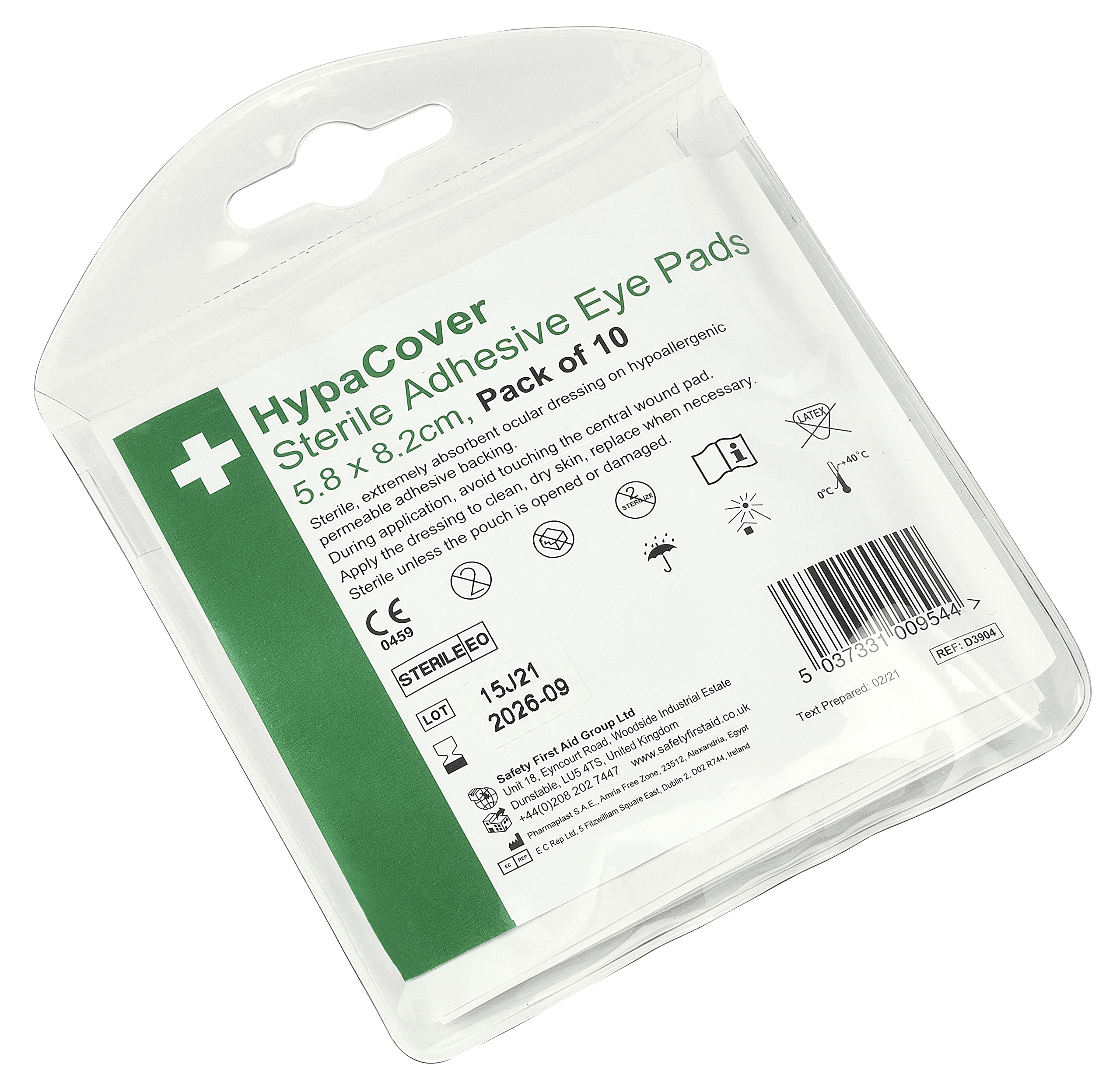 Safety First Aid Group Group HypaCover Sterile Adhesive Eye Pad, 5.8 x 8.2cm (Pack of 10)