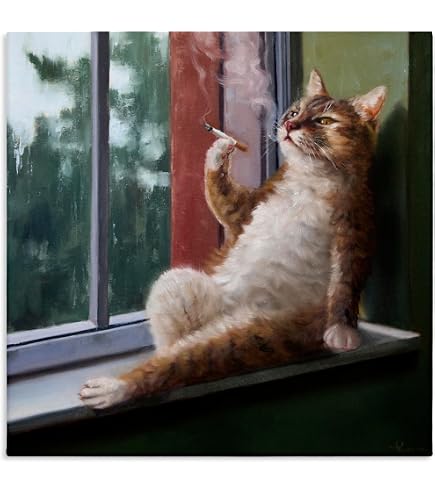 Amazon.com: Stupell Industries House Cat Smoking Lounging in