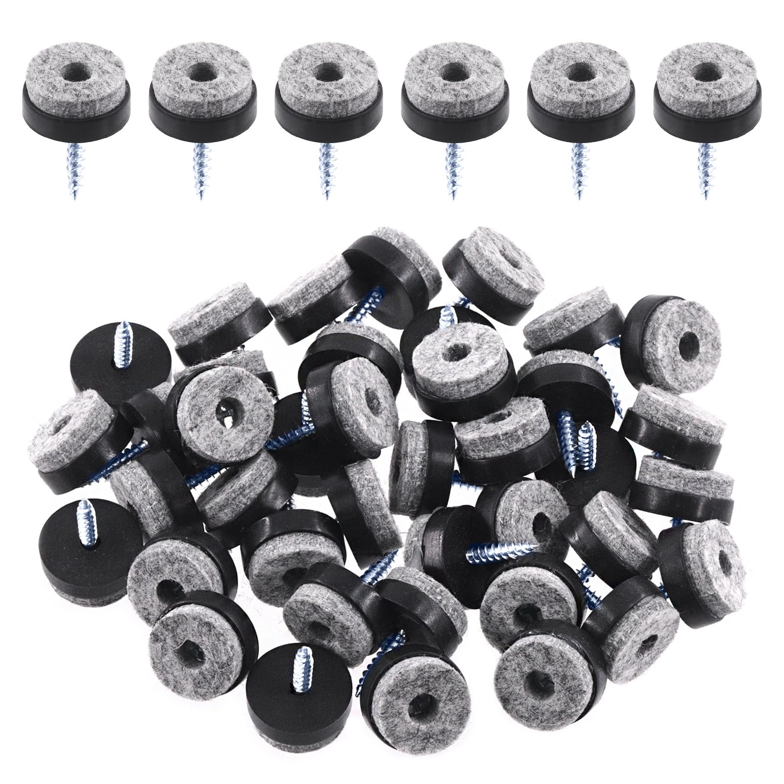 Swpeet 40Pcs Black Felt Furniture Pads, 20mm Round Non Slip, Anti Scratch, Screw-on Felt Pad Floor Protector for Wooden Leg Feet of Chair Table Sofa