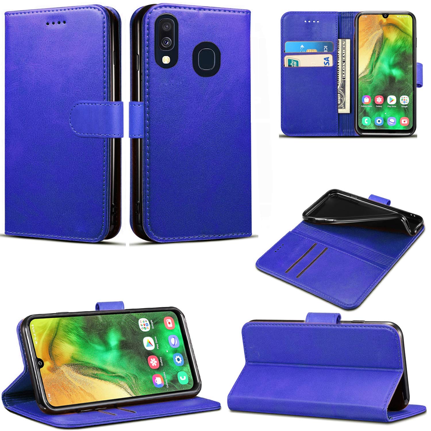 Case Compatible for Samsung Galaxy A20e (5.8 Inch) Leather Magnetic Closure Flip Card Holder Wallet Stand View Protective Cover for Samsung Galaxy A20e (Blue)