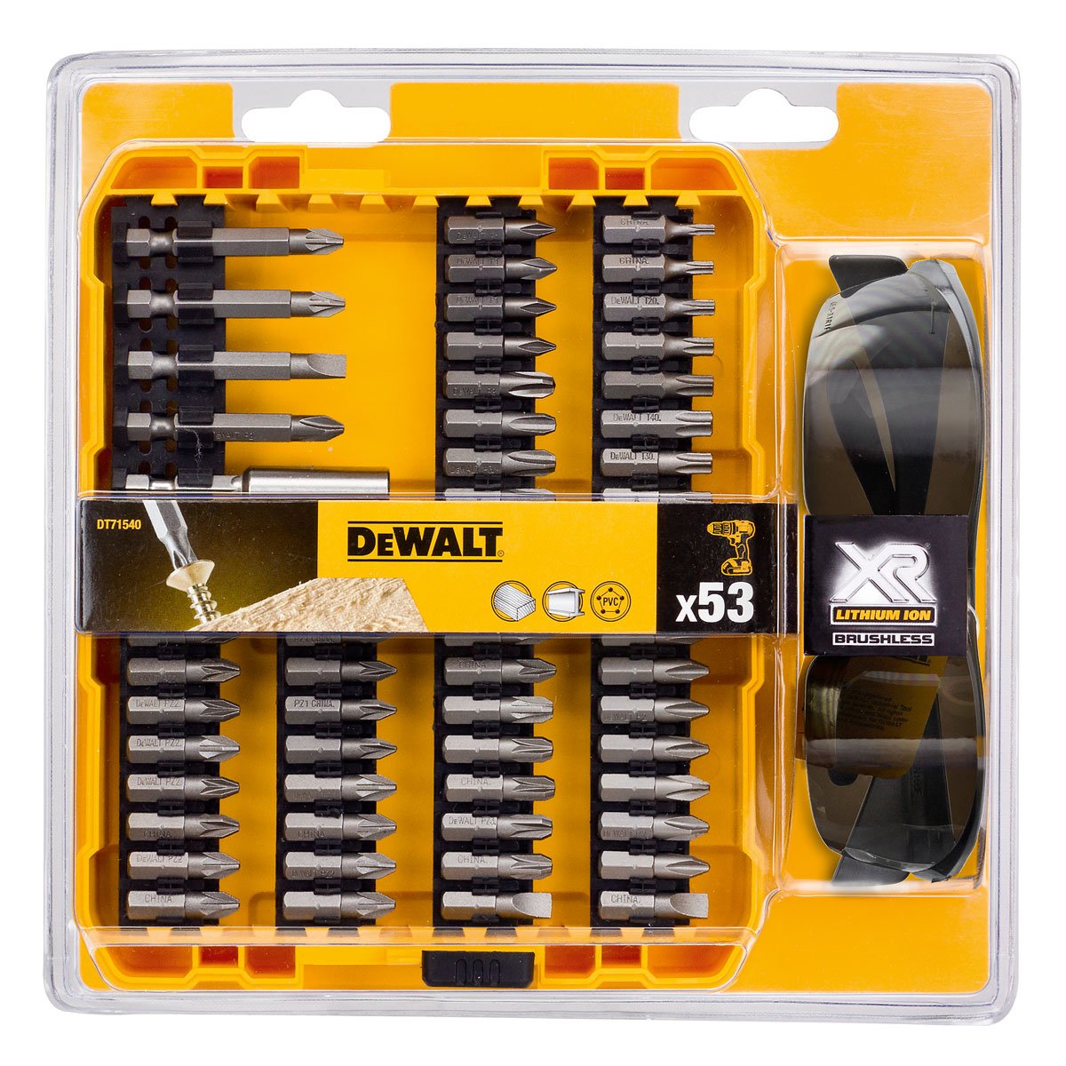 DEWALT DT71540-QZ DT71540 Brushless Screwdriver Bit Set (53 Piece) with Safety Glasses