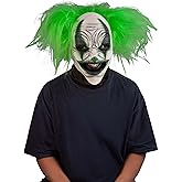 Adult Creepy Circus Clown Mask with Green Hair - Full Head Green Carousel Clown Costume for Halloween, One Size ST