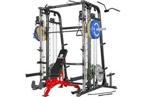 MAJOR LUTIE Major Fitness Smith Machine, All-in-One Home Gym Power Cage with Smith Bar and Two LAT Pull-Down Systems and Cable Crossover Machine for Home Gym