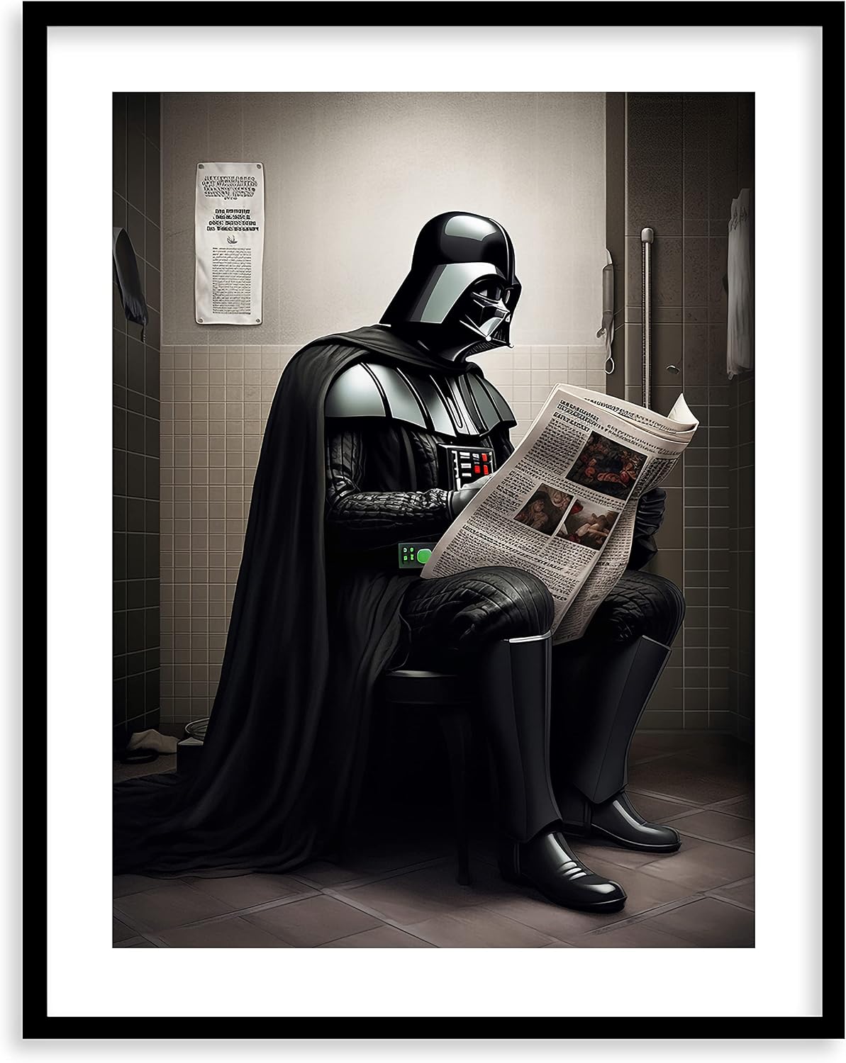 Star Wars Bathroom Décor Art Print - Premium Giclee Fine Art Print - Aesthetic Modern Vintage Painting Style Darth Vader Stormtrooper Yoda Print Poster for Bathroom Wall Decor, Ready to Frame