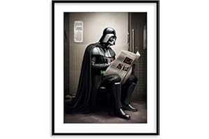 VINTBO Star Wars Bathroom Décor Art Print - Premium Giclee Fine Art Print - Aesthetic Modern Vintage Painting Style Darth Vader Stormtrooper Yoda Print Poster for Bathroom Wall Decor, Ready to Frame