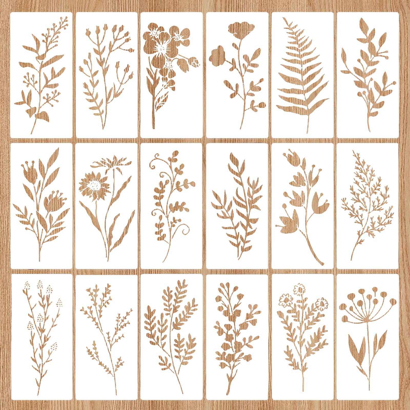 Wild Flower Stencils, 18Pcs Reusable Plant Art Drawing Templates - Versatile Plant Themed Painting Template for Scrapbooking, Canvas, Card Making, Window, Wall Decor