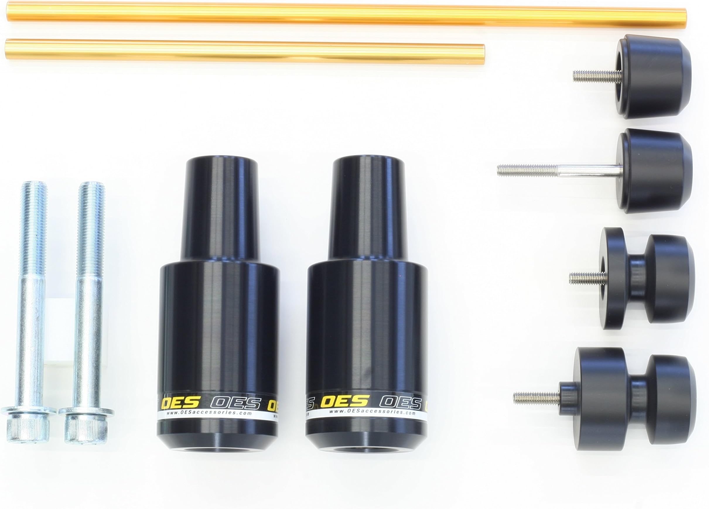 OES Frame Sliders Fork Sliders Rear Axle Sliders Yamaha FZ-07 FZ07 MT-07 2014 2015 2016 2017 2018 2019 2020 2021 2022 2023 No Cut (Yellow)