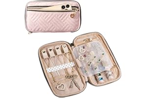 SFYBYHEART Travel Jewelry Organizer Case, Jewelry Travel Bags for Women, Small Travel Jewelry Case for Tangle-Free Earrings, Necklaces, Rings Storage, Travel Accessories, Travel Essentials, Pink