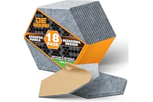 DEKIRU Self Adhesive Soundproof Foam Panels 18 Pack, 12''X10''X0.4'' Hexagon Acoustic Panels, Easy Install Sound Absorbing Panels for Home Recording Studio, Office, and More (dark grey)