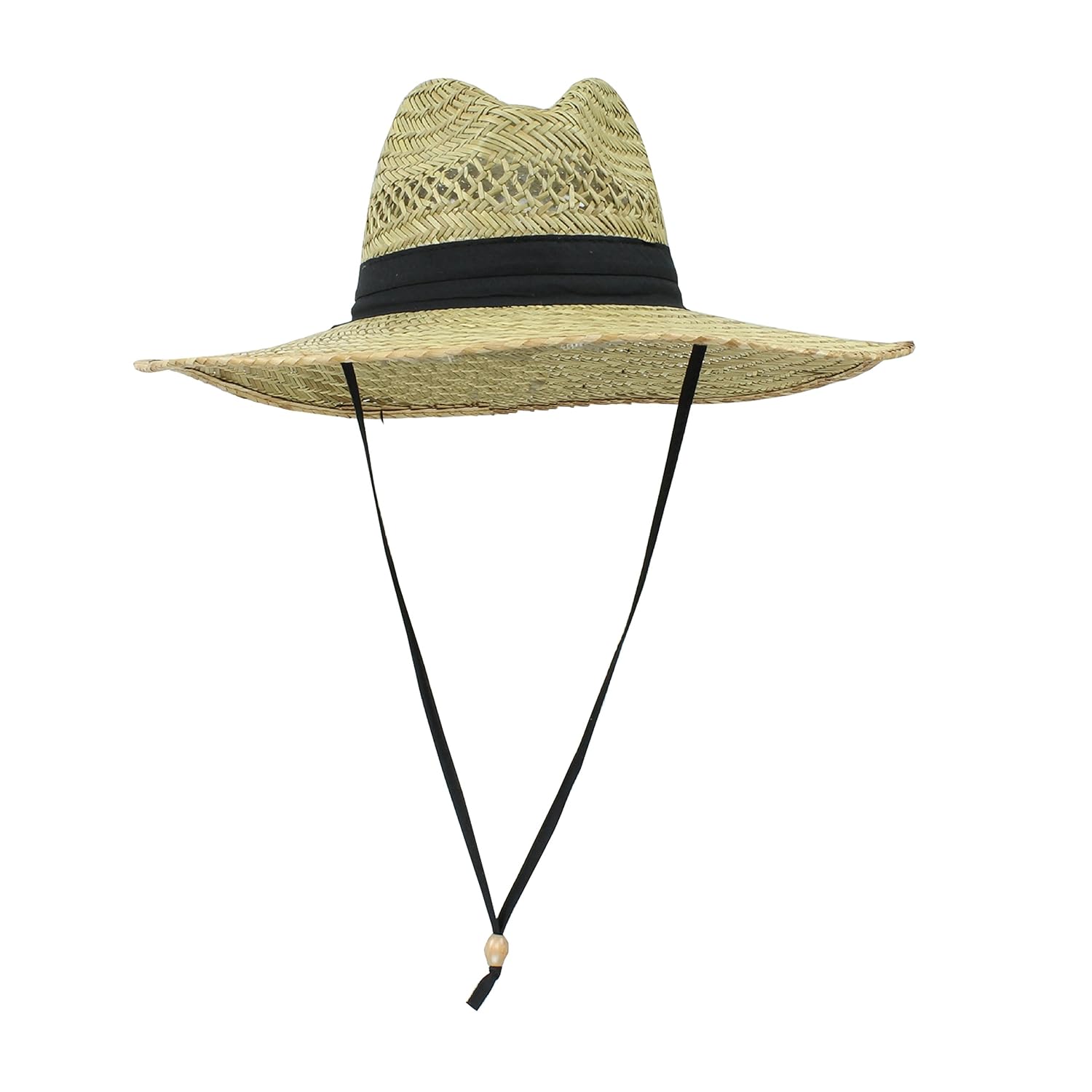 Adjustable One Size SUN & FUN Mens Straw Outback Lifeguard Sun Hat with Wide Brim Natural/ Black