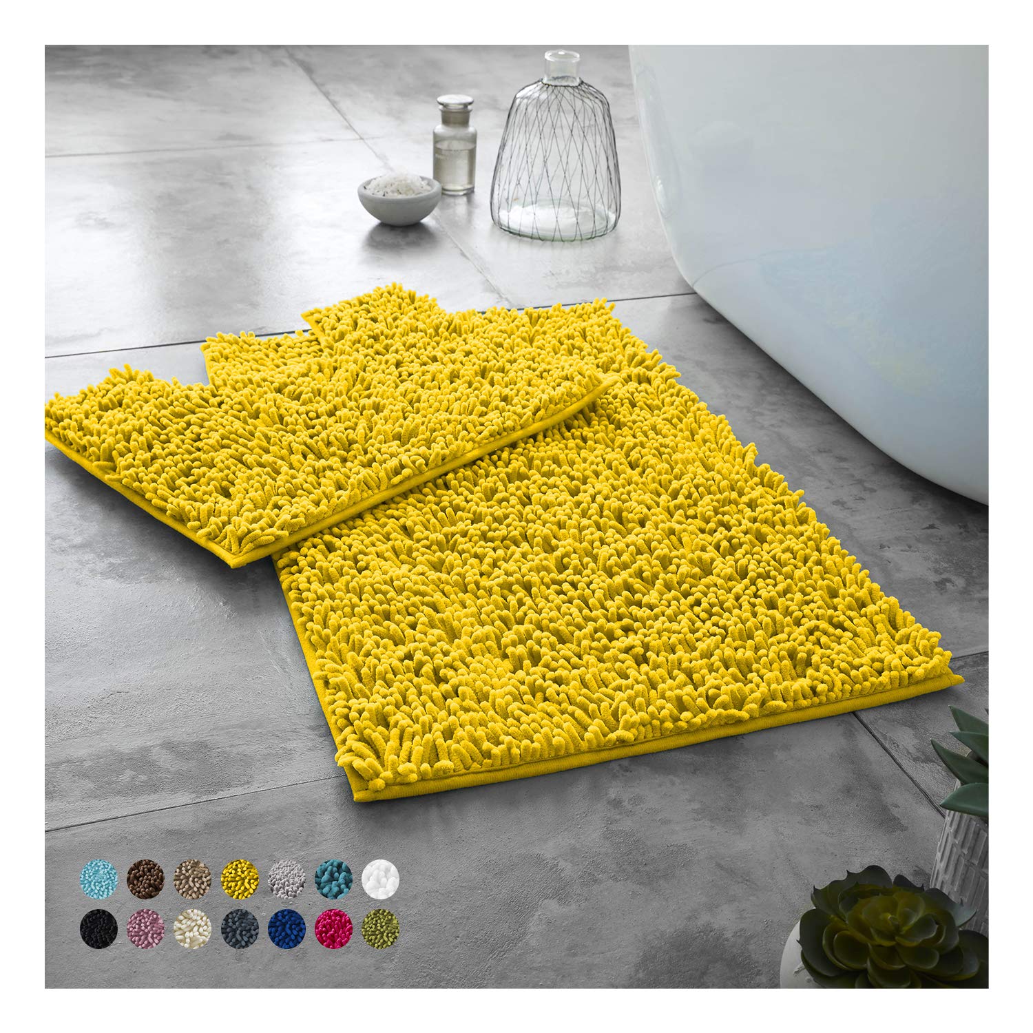 Lions Luxury 2 Piece Loop Bath Mats for Bathroom - Non Slip Chenille Bath Mat Set Rugs, Extra Soft with Water Absorbent Pedestal Bathmat Shower Toilet Mat, Ochre