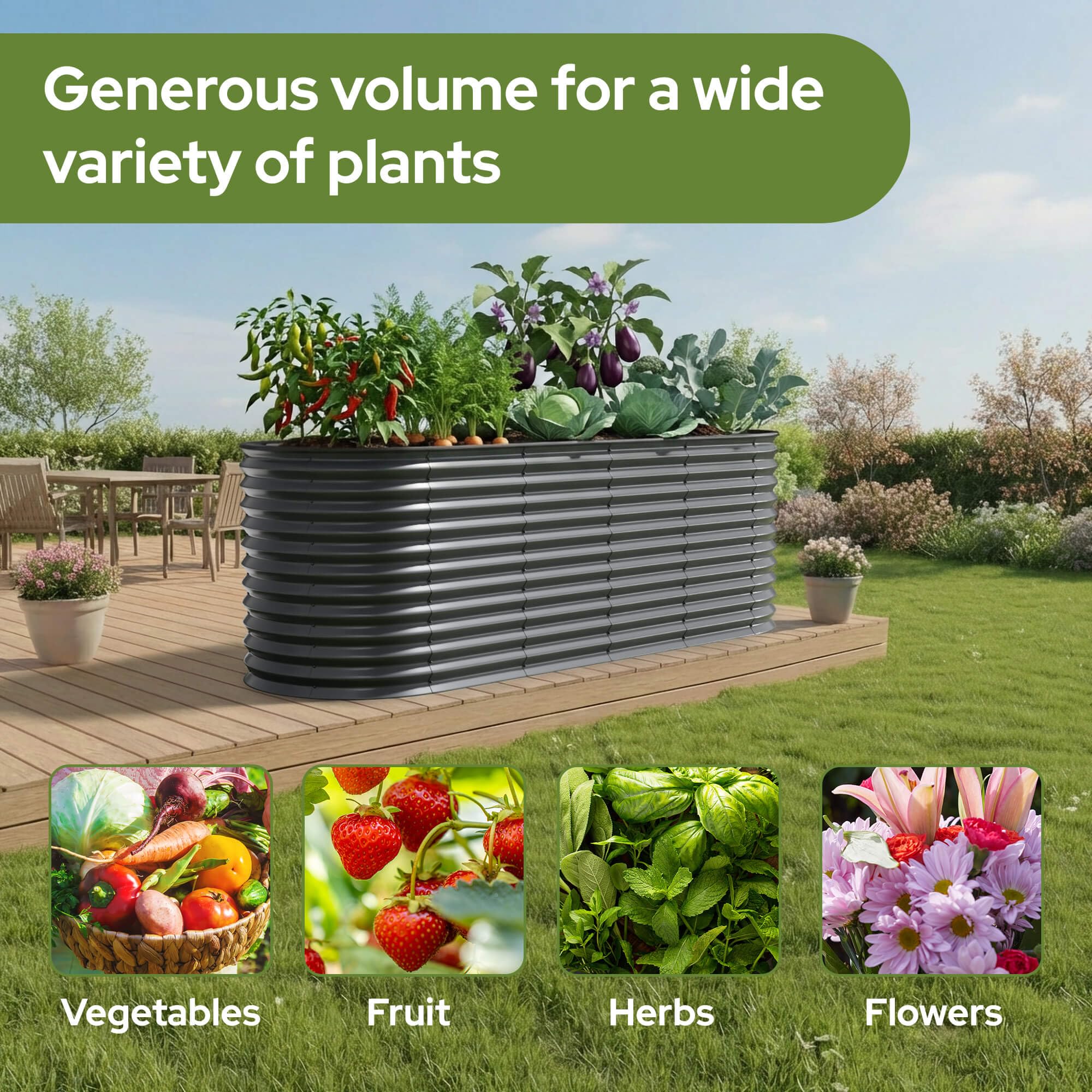 Arebos Hochbeet oval Metall 160x80x78 cm Anthrazit | Gartenbeet verzinkter Stahl rostfrei mit Gummikante 780 L, Stabil mit Querstreben | Gemüsebeet ideal für den Garten | für Gemüse, Kräuter & Blumen 8