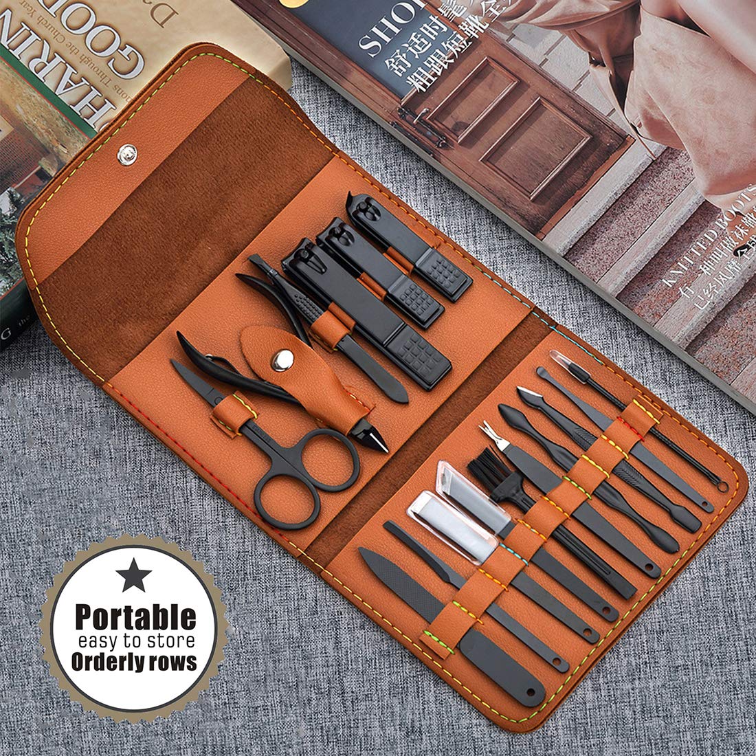 Gifts for Men/Women, Stainless Steel Manicure Set with PU leather case, Personal care tool (brown) : Beauty