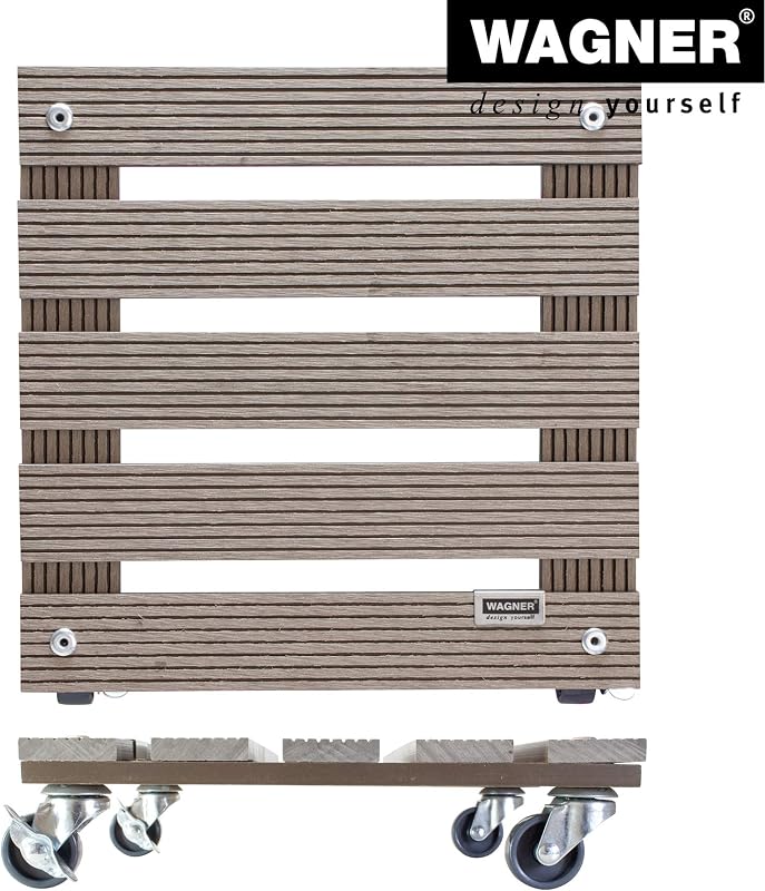 Pflanzenroller WPC FSC® 29 x 29 x 7,5 cm I Blumenroller für Außenbereich + Innenbereich I Kübelroller FSC® Wood Plastic Composite, Taupe I 2 Feststeller I Tragkraft 80 kg - 20053101