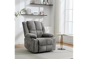 LOUMERNHANT Adult Manual Recliner with Heating & Massage (155° Forward & Backward Adjustment) – Equipped with Dual Cup Holders, Side Storage Pockets & Control, Suitable for Living Rooms & Bedrooms（Gray）