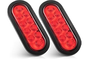 Oyviny 2PCS 6 Inch Oval LED Trailer Tail Light 10LEDs Red Stop Turn Brake Tail Lights with Surface Mount Rubber Grommet, 6” O