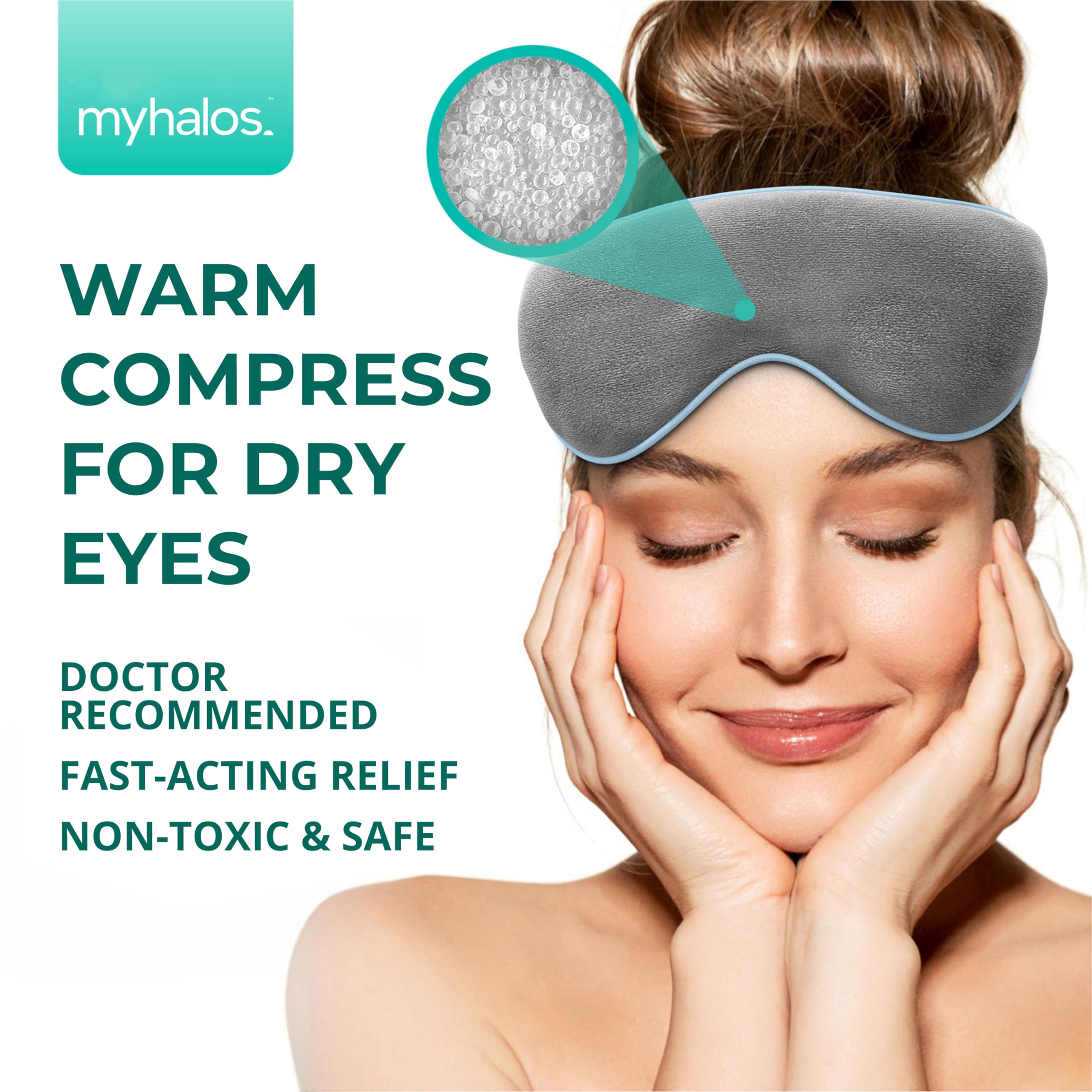 MyHalos® Heated Eye Mask for Dry Eyes - Steam Warm Compress for Eyes - Remove Styes, Chalazion Therapy Warming and Heating Pad Hot Compress - Moist Heat Mask for Blepharitis & MGD