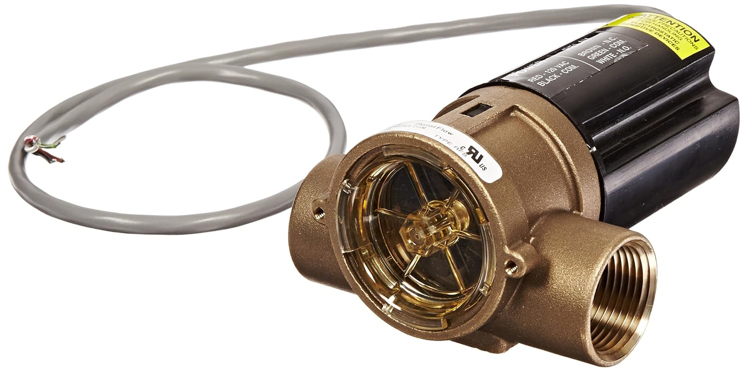 Gems Sensors RFS Series Brass Flow Sensor Switch, Inline, Rotor Type