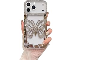 Lozeguyc for iPhone 17 Pro Max Case Cute Butterfly Hollow Back Plating TPU Bumper Design,Luxury Bling Diamond Glitter Girly Phone Case for iPhone 17 Pro Max for Women Girls Silver