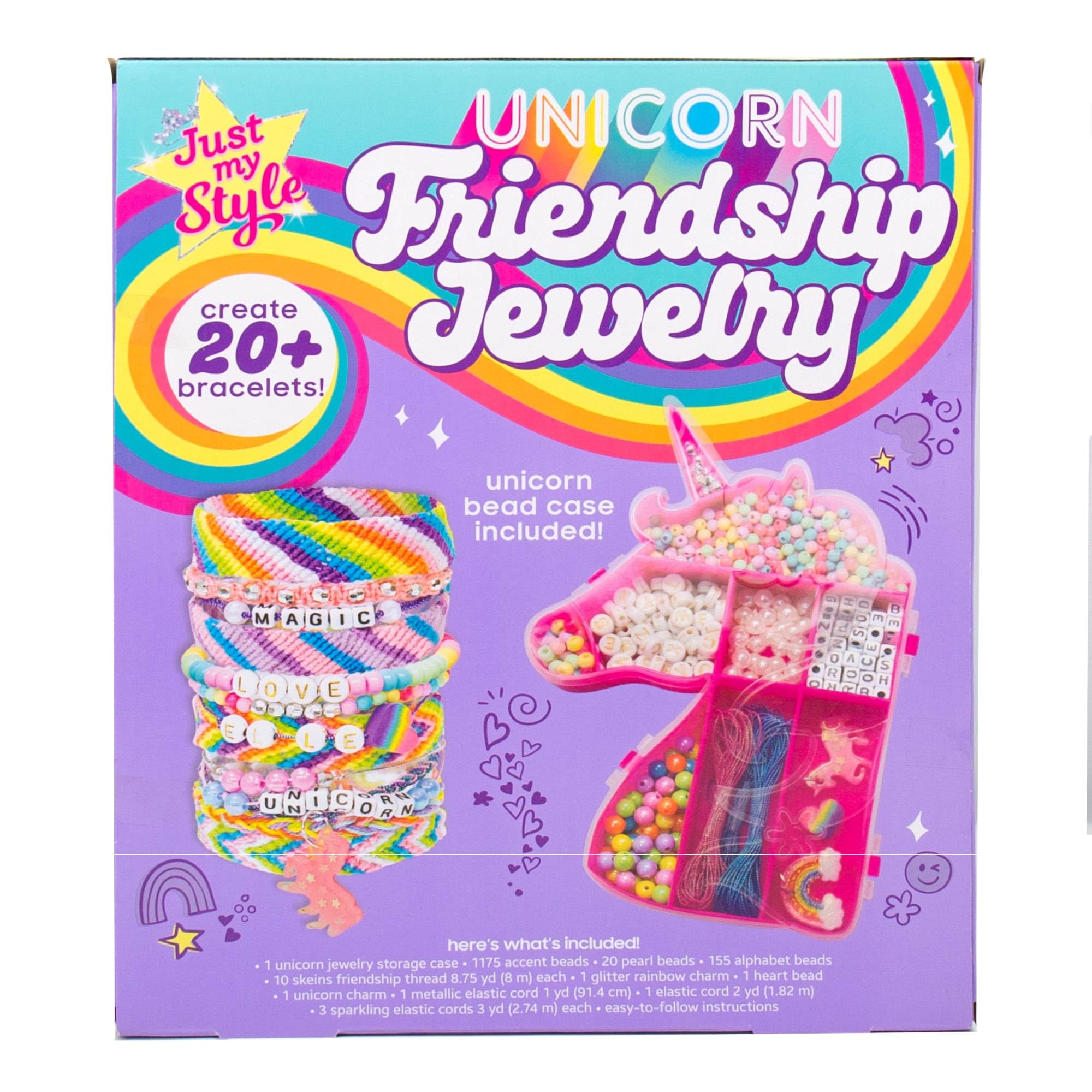 Just My Style Unicorn Friendship Bracelets by Horizon Group USA Create 20+ Bracelets, Kit Includes 1300+ Beads ABC Beads, Metallic Beads Unicorn Storage Case & More