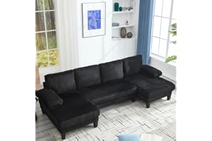 HZANHY 114" Cloud Couch Modular Sectional Sofa Convertible U-Shaped Sofa Couch with Double Chaise Lounge Corduroy Upholstery Sofa Double Cushions Deep Seat Sleeper Sofa Couch for Living Room Black