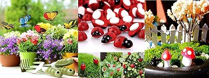 Krisah 5 pcs Butterflies Stakes,10 pcs Mushrooms & 10pcs Ladybugs Garden/Plant Decor