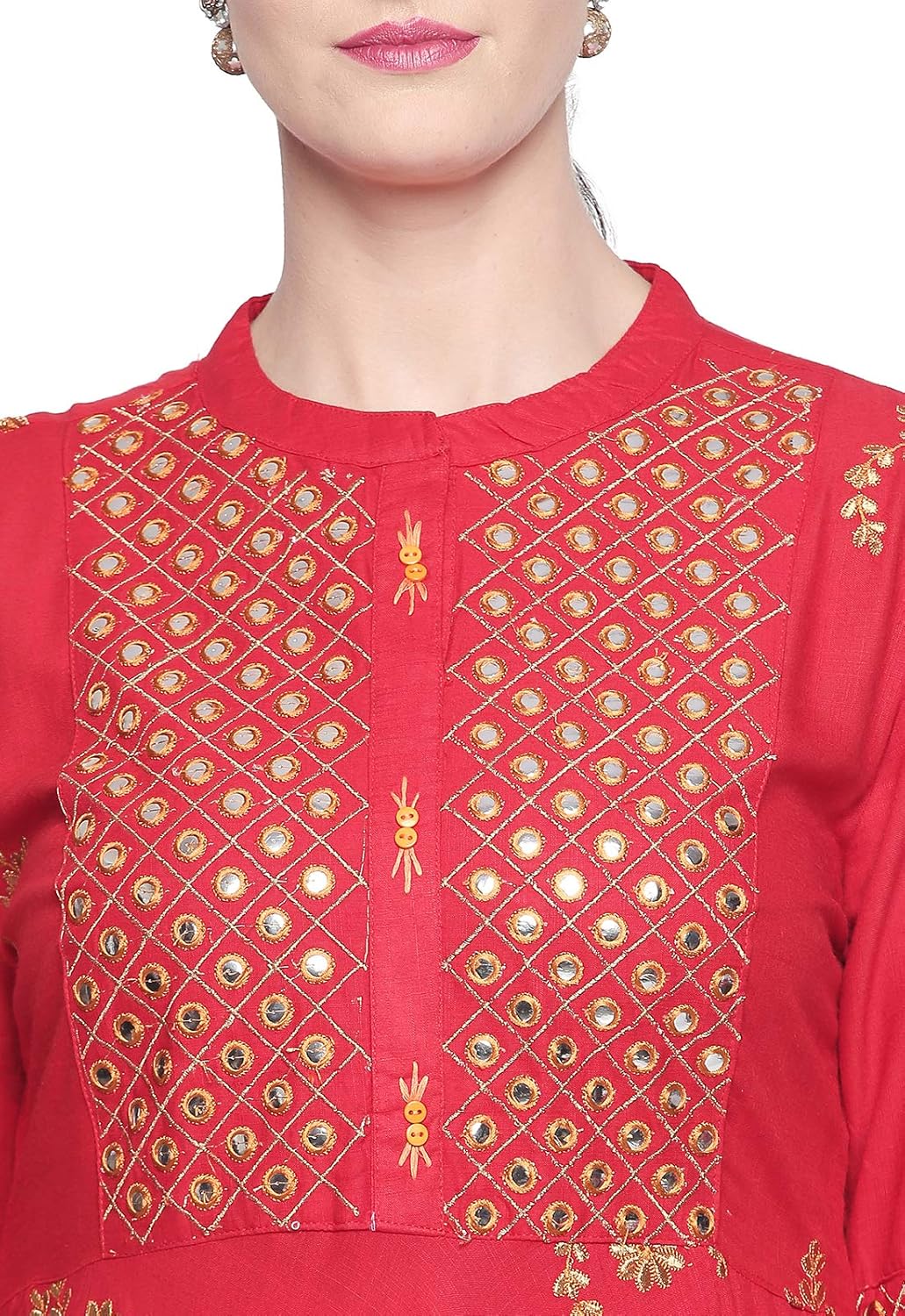 ishin women's red & beige rayon anarkali embroidered kurta palazzo sets