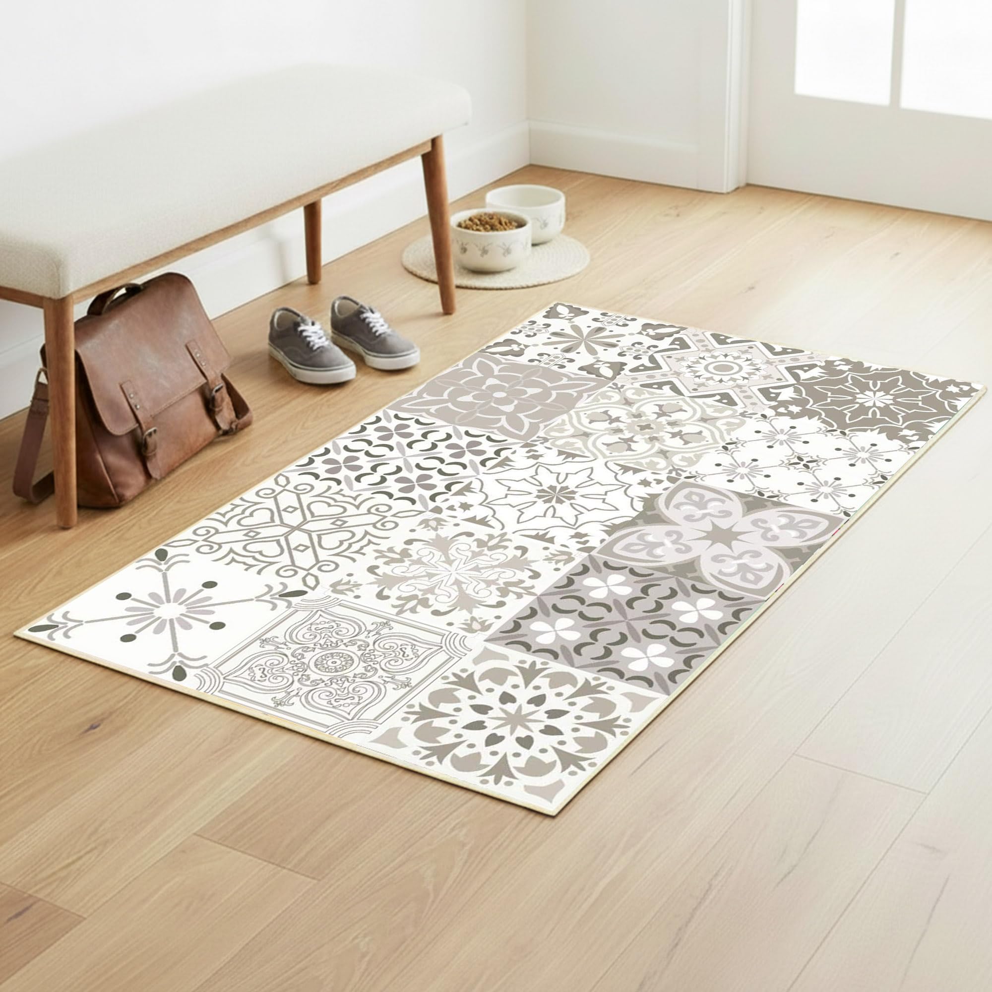 Vinyl PVC Floor Mat - Non-Slip - Floor Protection - Cement Tile Inspiration - Hand Washable - Thickness 2.2 mm - 60 cm x 100 cm - Shades of Grey