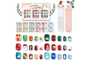 Modelones Christmas Press on Nails for Kids 144Pcs 6 Pack Children Girls Toys 8-10 Acrylic Fake Nails Pre-glue Full Cover Snowflake Red Xmas Short False Nail Art Kits Sets Gifts For Kids Girls