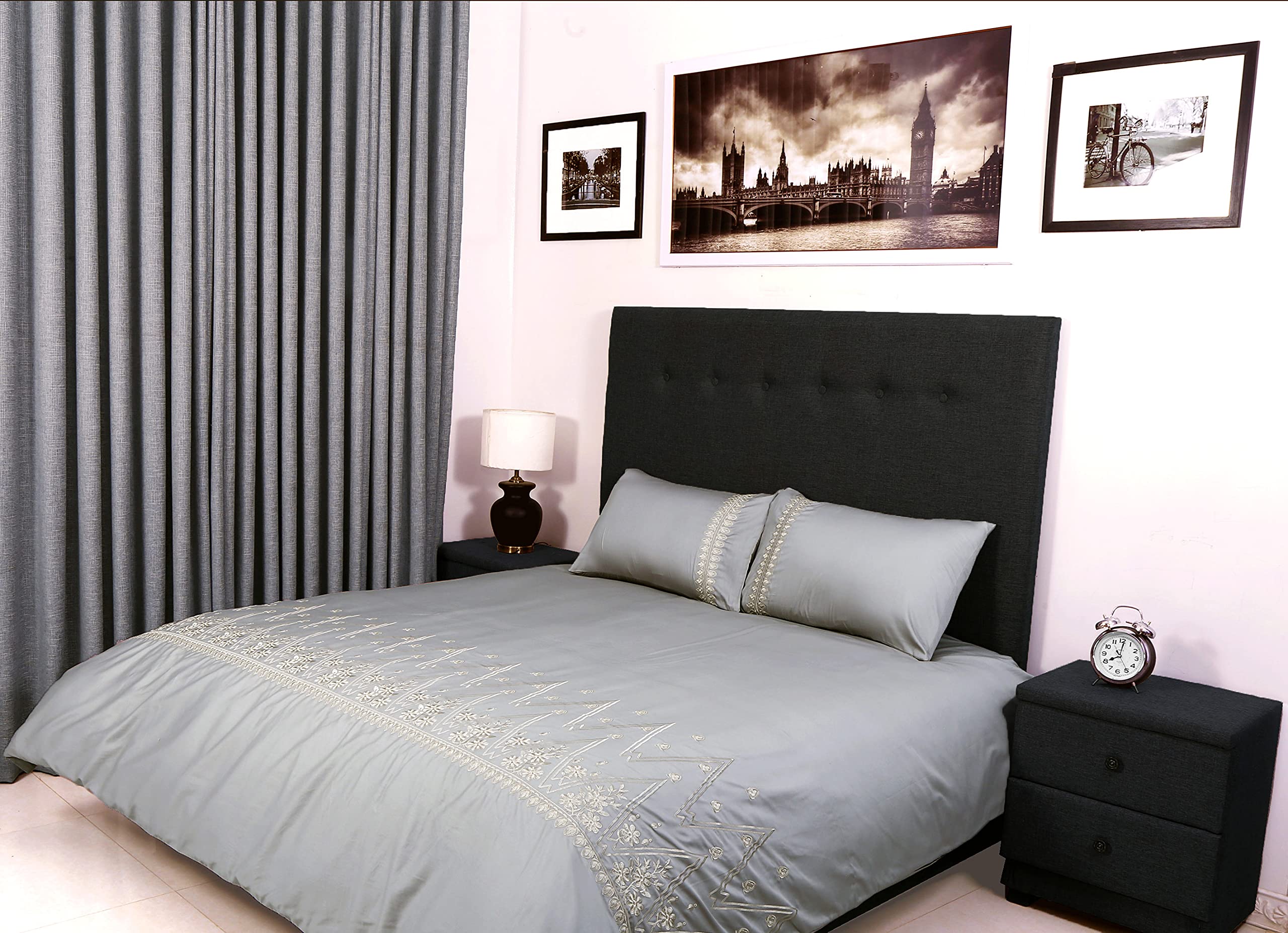 Bed Thread King Duvet Covers Set – 100% Egyptian Cotton Duvet Set - 400 Thread Count Bedding Quilt Cover Set with Pillow cases, Embroidered Majestic Viscose