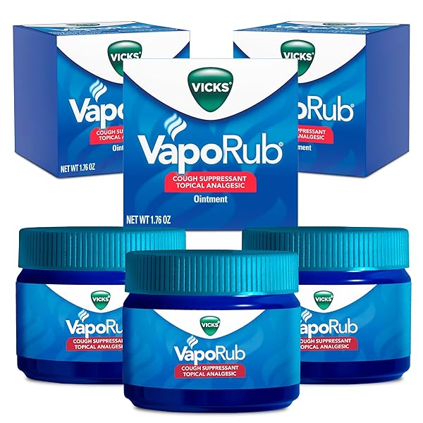 VICKS VAPORUB, ORIGINAL, COUGH SUPPRESSANT, TOPICAL CHEST RUB & ANALGESIC OINTMENT, MEDICATED VICKS VAPORS, RELIEF FROM COUGH DUE TO COLD, ACHES & PAINS, 1.76OZ EACH (PACK OF 3)