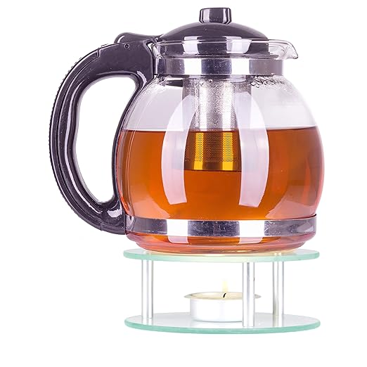 Kaliwaro Teekanne aus Glas mit herausnehmbarem Teewärmer und Stövchen | Edelstahl Filtereinsatz Sieb 1250 ml