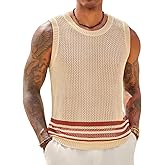 Runcati Mens Sleeveless Tank Tops Knitted Hollow Out Crochet T-Shirts Muscle Summer Beach Color Block Shirts