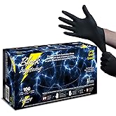 Black Lightning Nitrile Gloves 6 Mil, Disposable Powder-Free Exam & Work Gloves, Heavy Duty Chemical Resistant, Food Safe, Medical & Mechanic Gloves, Black, Large, 100 Count