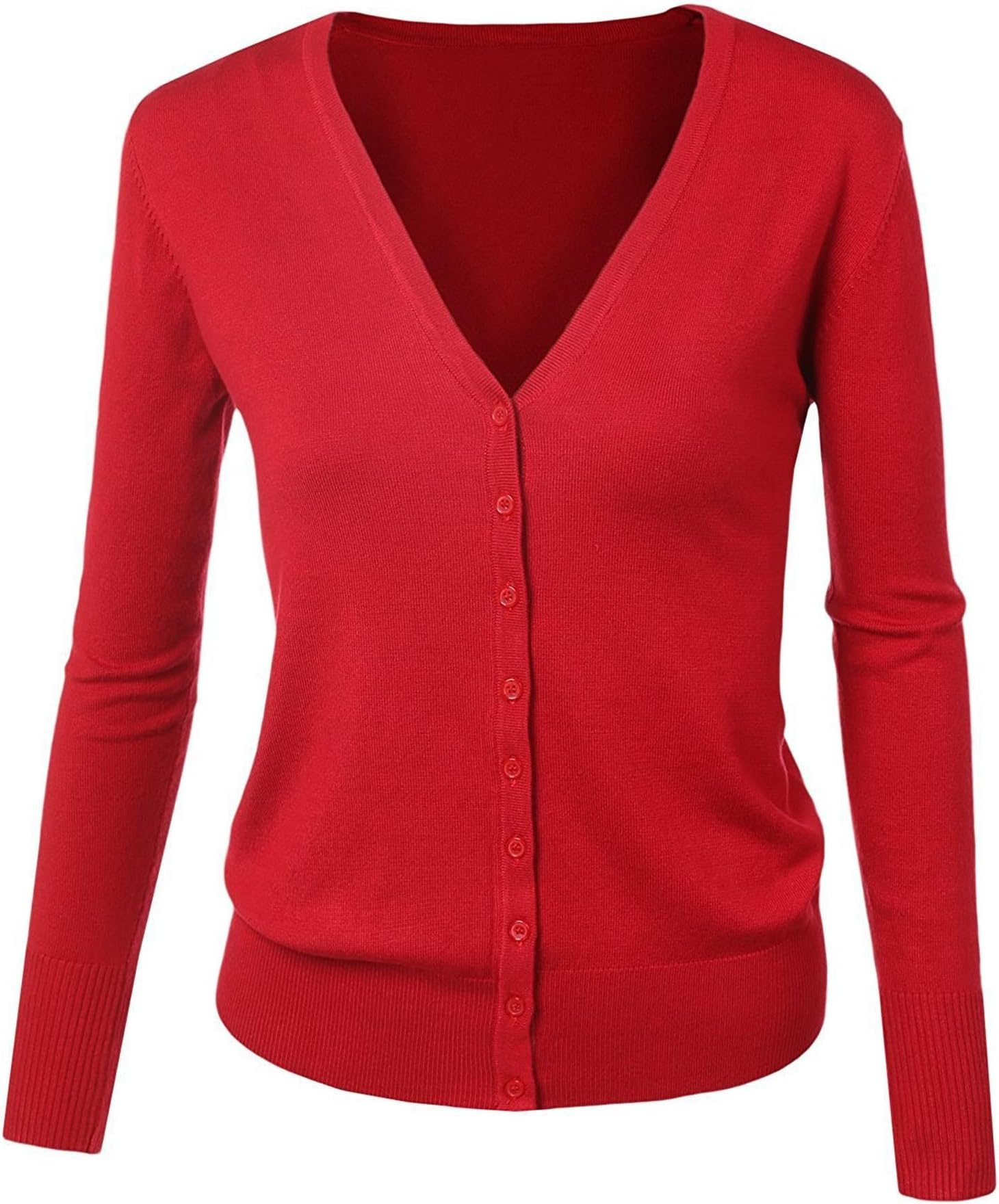 Elever Womens Casual Solid V-Neck Button Down Long Sleeve Knit Cardigan Sweater