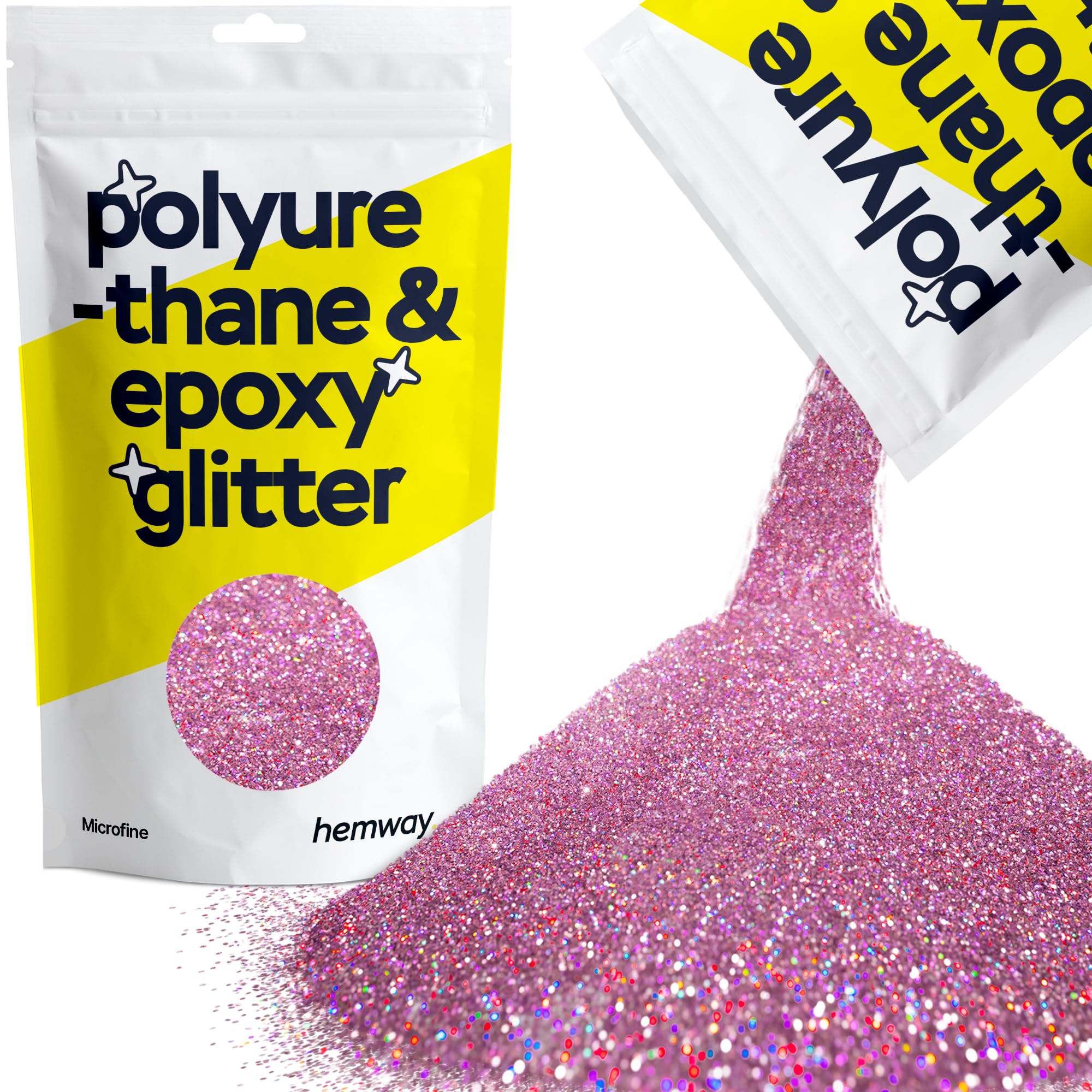 Hemway Resin Glitter Rose Pink Holographic 100g Microfine | Polyurethane & Epoxy Glitter for Resin Crafts, Tumblers, Coasters, Floor & Table Art