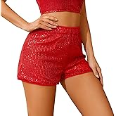 Missliibeiiy Women's High Waisted Sequin Shorts Elastic Glitter Spakly Clubwear Shorts for Rave Party