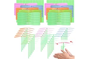 DEARIDAP 200 Pcs Transparent Color Hand Helicopter Set, 100 Propellers + 100 Rods Flying Helicopter Toy Set, Bamboo Dragonfly Hand Rub Plastic Propeller for Outdoor Activity Children Gifts (Random 3-5 Color)