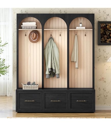 Amazon.com: Merax Farmhouse Wood Hall Tree with Shoe Bench and 3