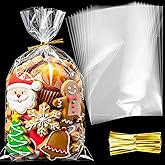 Luceinvita 100 Pack Cellophane Bags - Clear Goodie Bags with Ties, Plastic Treat Bags for Party Favors, Snack, Popcorn, Graduation Gift Giving (6 x 10 Inches)