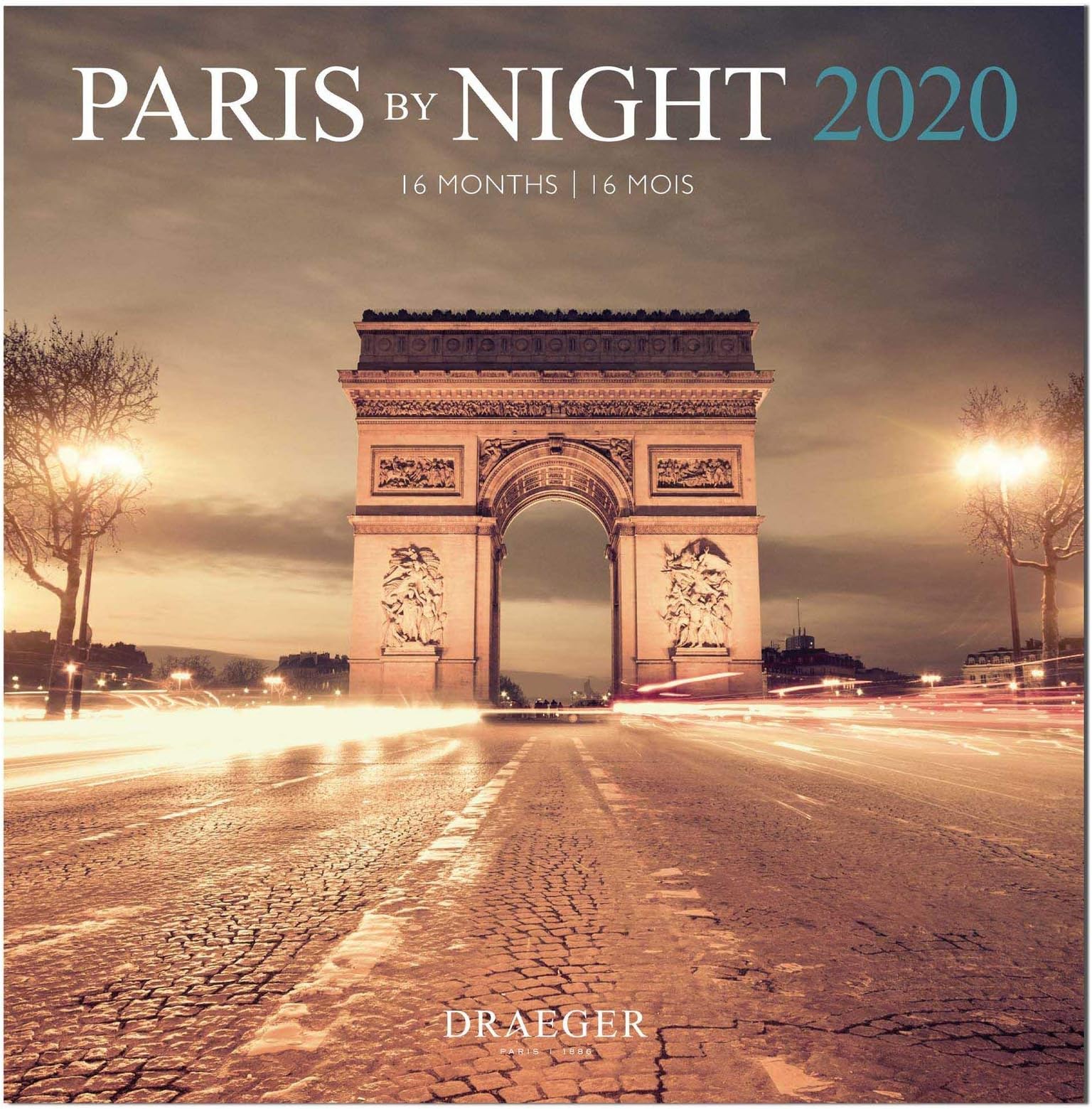 Draeger - Large Wall Calendar Paris by Night 2020 - Monthly Grid - 7 Languages - FSC Certified Mixed - Vegetable Ink - 2020 Wall Calendar Paris by Night Large Format 29x29cm