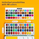 ARTISTRO 50 Watercolor Paint Set Portable Box with Palette Neon Metallic Colors view 3