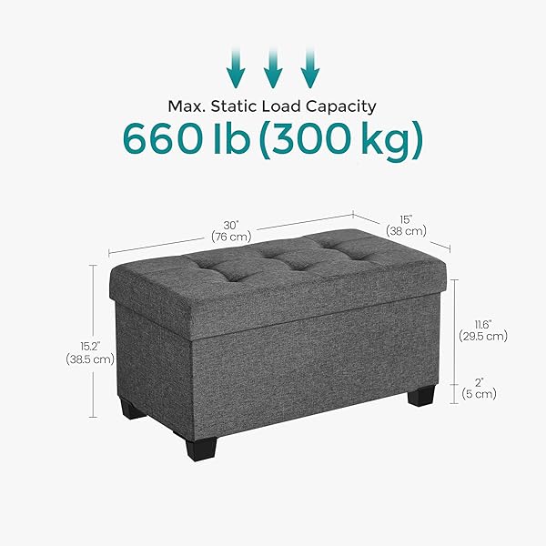 SONGMICS STORAGE OTTOMAN BENCH, FOLDABLE FOOT REST WITH LEGS, 15 X 30 X 15.2 INCHES, END OF BED BENCH, STORAGE CHEST, LOAD UP TO 660 LB, FOR LIVING ROOM, BEDROOM, ENTRYWAY, SLATE GRAY ULSF16GYZ