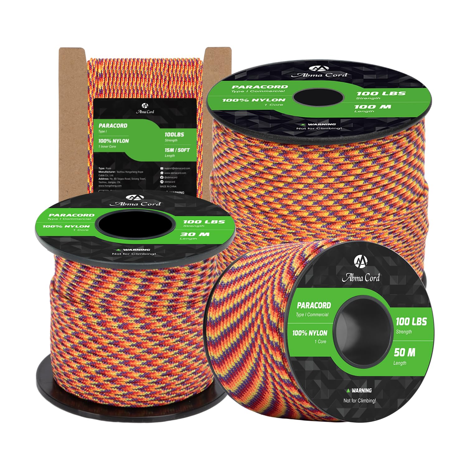 Abma Cord Paracord 2mm 30m 100% Nylon Rope 1 Strand Type I Parachute Cord - Max. 45kg (100lbs) - Phoenix Sunrise