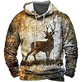 Men's Retro Outdoor 3D Engraved Deer Hunting Print Hooded Sweatshirt Animal Hoodies 3D Printed Sweatshirt
