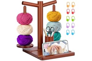 SelfTek Support de fil pour crochet et tricot – Porte-fil magnétique rotatif en bois pour accessoires de tricot avec support 
